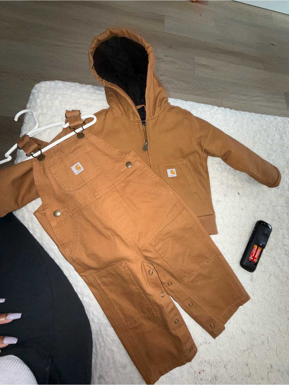 Carhartt Kids Tan Hooded Jacket & Bib Overalls Set excellent condition